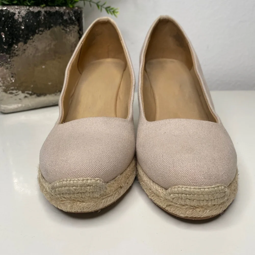 J.Crew Espadrille Wedges Womens Beige Canvas Round Toe Classic Coastal Size 8